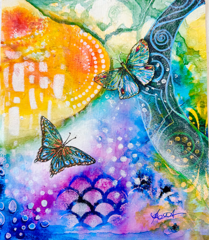 Butterflies -Mixed Media mini painting on unframed  canvas