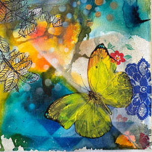 Butterfly Mixed Media mini painting on unframed  canvas