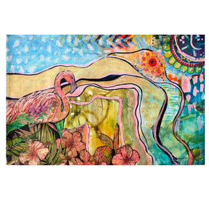 Mixed media on Art Canvas  -Pink Flamingo