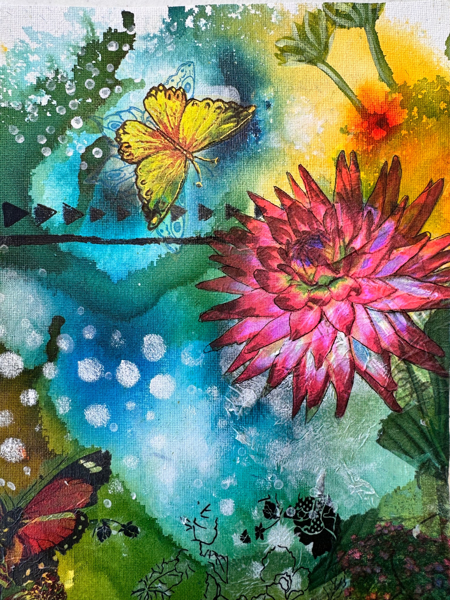 Butterflies -Mixed Media mini painting on unframed  canvas