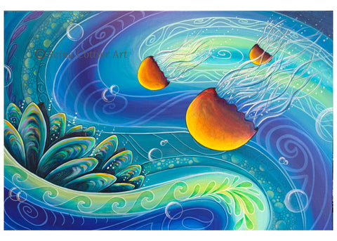 Painting - Seascape with Mussels & Jellyfish - 70 x 50cm