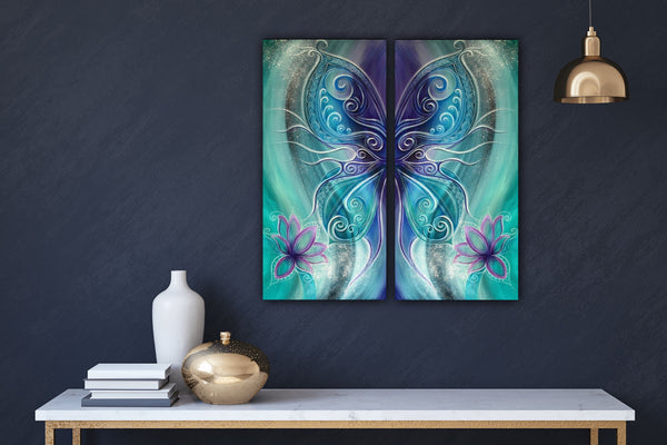 Canvas Prints - Diptych Butterfly with Lotus   (3 sizes)
