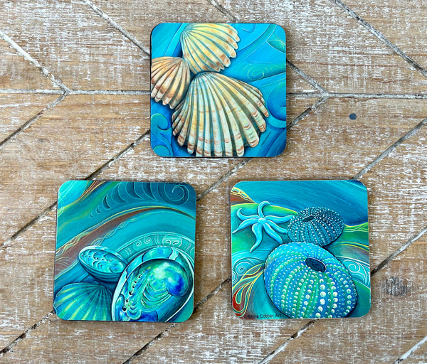 Coasters - Kina, Paua, Shell ( Set of 6)